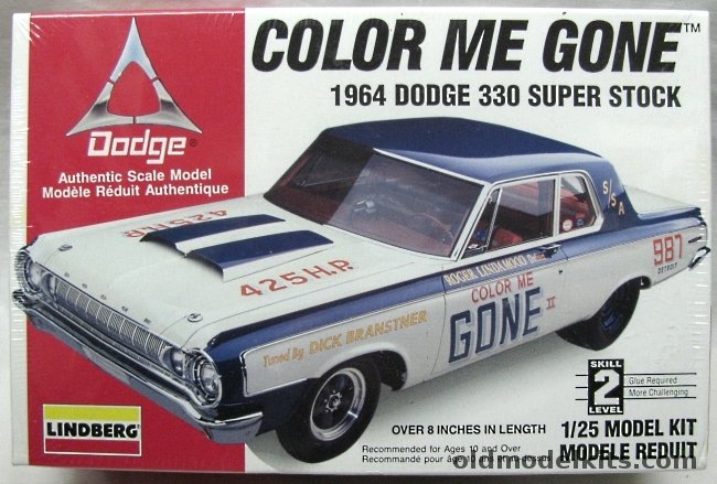 Lindberg 1/25 1964 Dodge 330 Super Stock Color Me Gone, 72156 plastic model kit